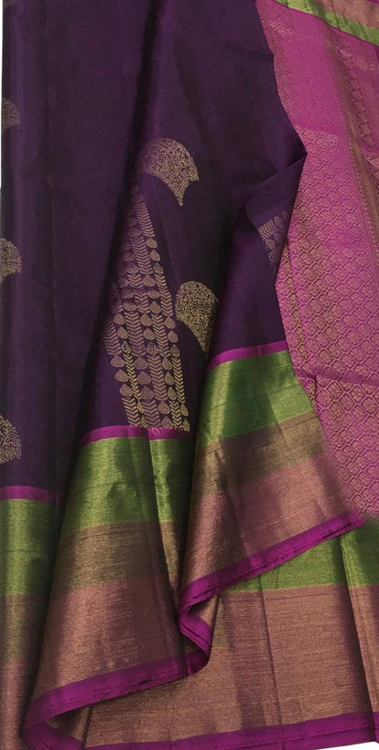 Vibrant Purple & Pink Kanjeevaram Pure Silk Saree - Luxurion World