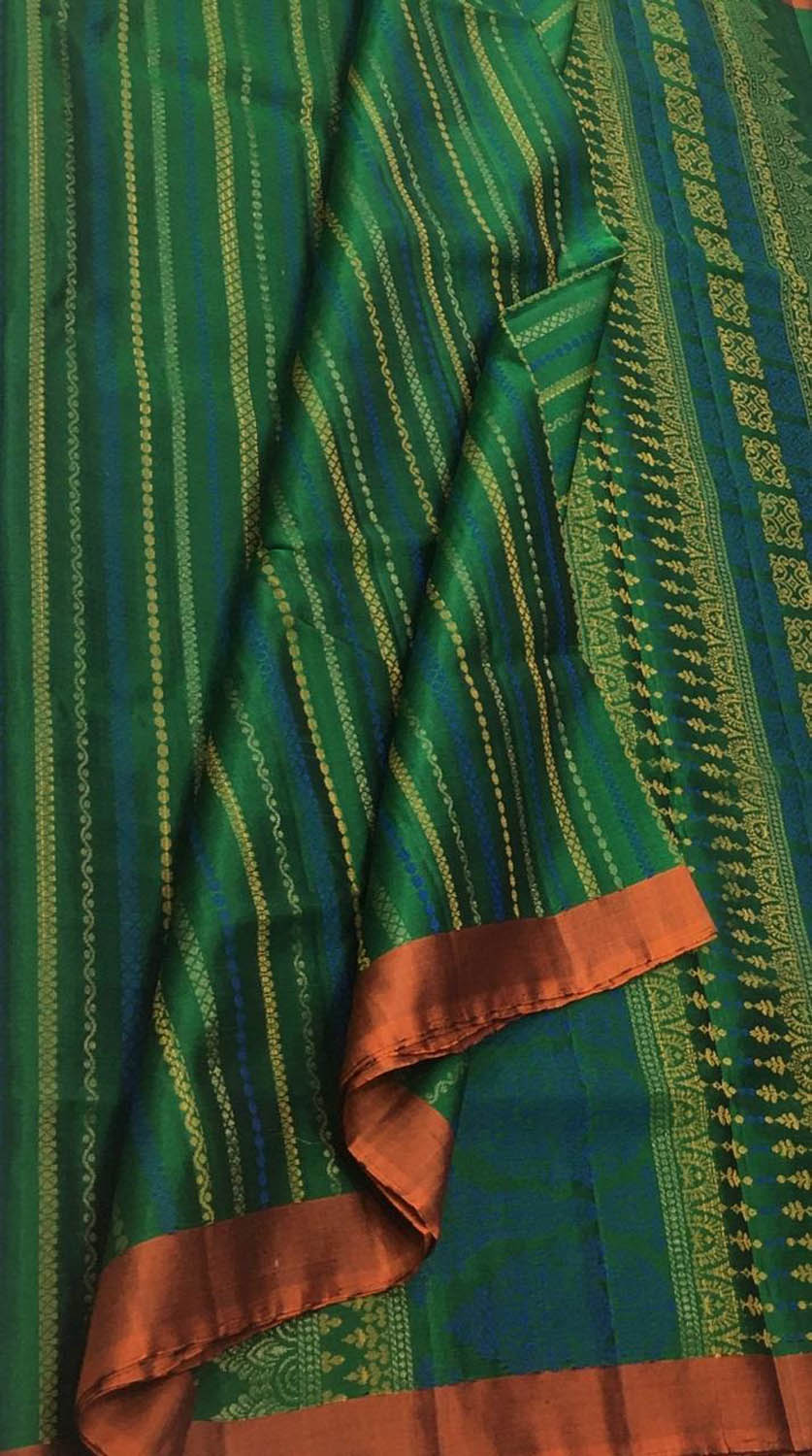Green Kanjeevaram Handloom Pure Silk Saree - Pure Elegance - Luxurion World