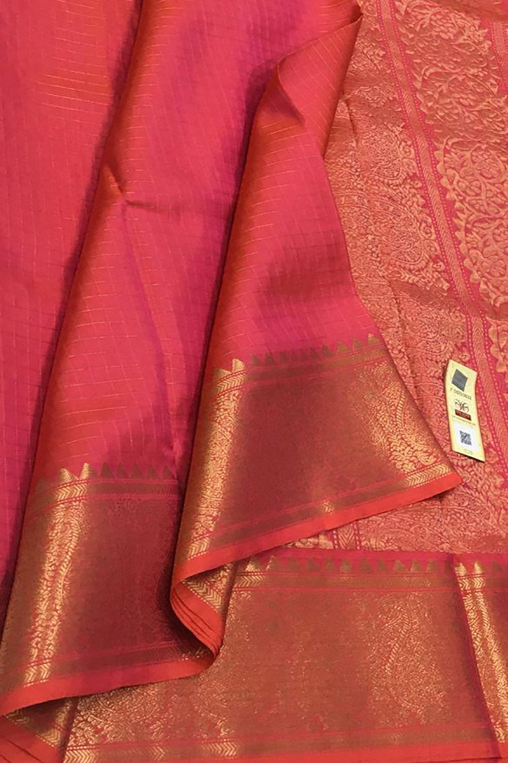 Stunning Pink Kanjeevaram Handloom Pure Silk Checks Design Saree - Luxurion World