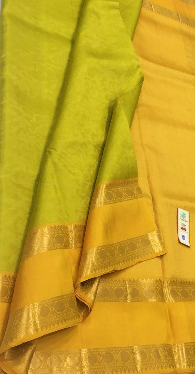 Green And Yellow Kanjeevaram Handloom Pure Silk Saree - Luxurion World
