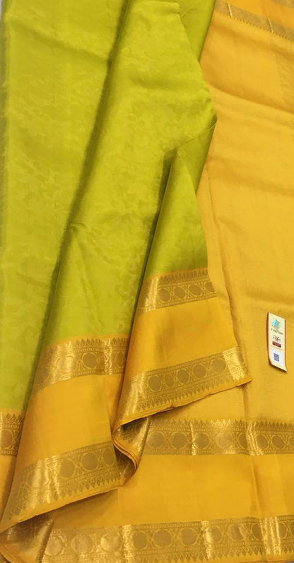 Green And Yellow Kanjeevaram Handloom Pure Silk Saree - Luxurion World