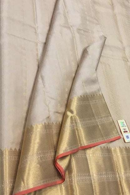 Pastel And Golden Kanjeevaram Handloom Pure Silk Saree - Luxurion World