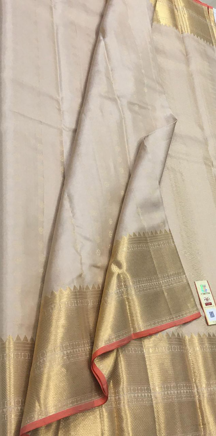 Pastel And Golden Kanjeevaram Handloom Pure Silk Saree - Luxurion World