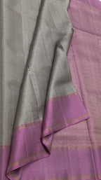 Grey Kanjeevaram Handloom Pure Silk Checks Design Saree - Luxurion World