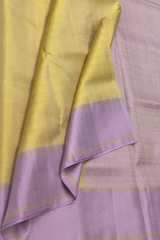 Yellow Kanjeevaram Handloom Pure Silk Checks Design Saree - Luxurion World