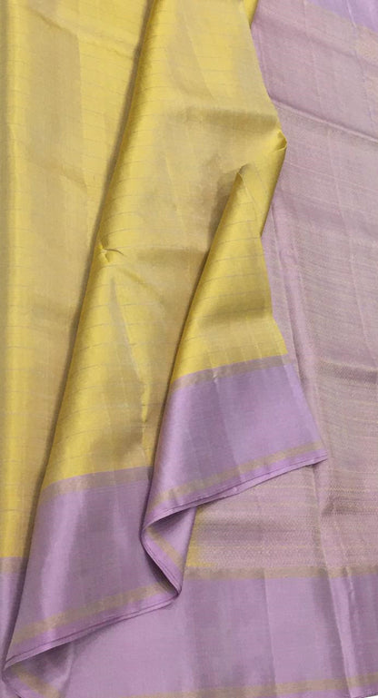 Yellow Kanjeevaram Handloom Pure Silk Checks Design Saree - Luxurion World