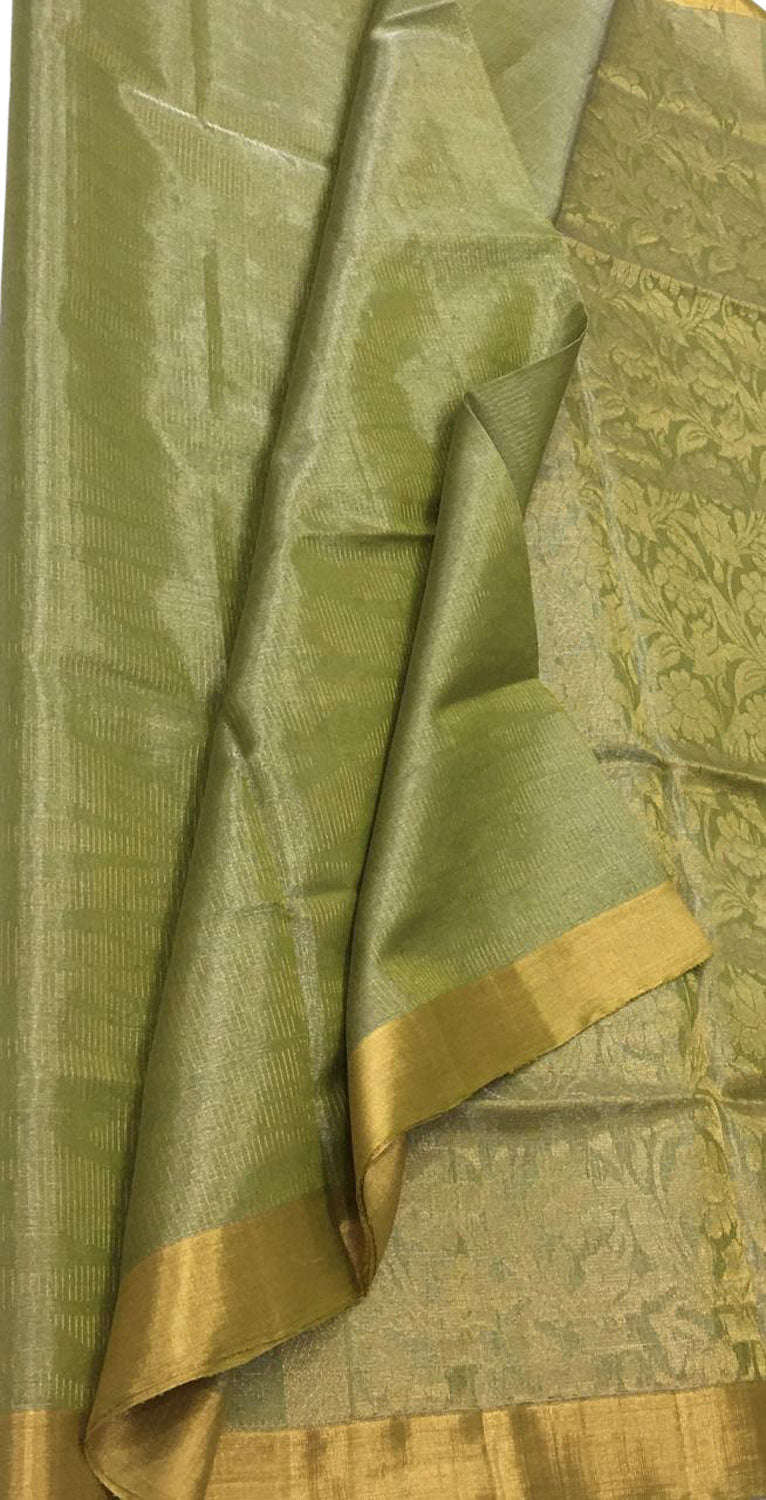 Green Kanjeevaram Handloom Pure Tissue Silk Saree - Luxurion World