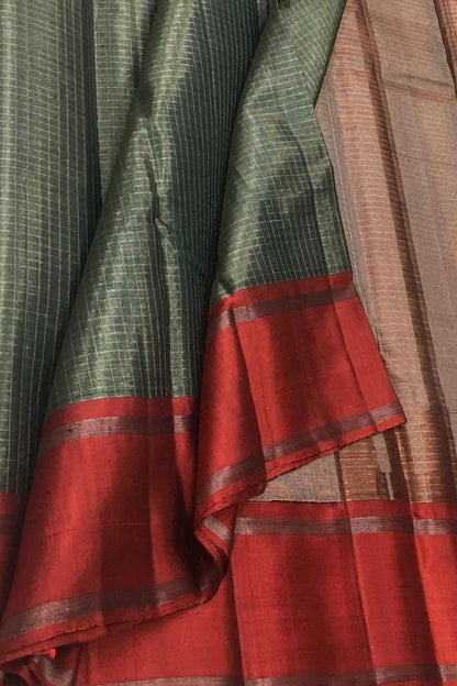 Elegant Grey Kanjeevaram Handloom Pure Tissue Silk Saree - Luxurion World