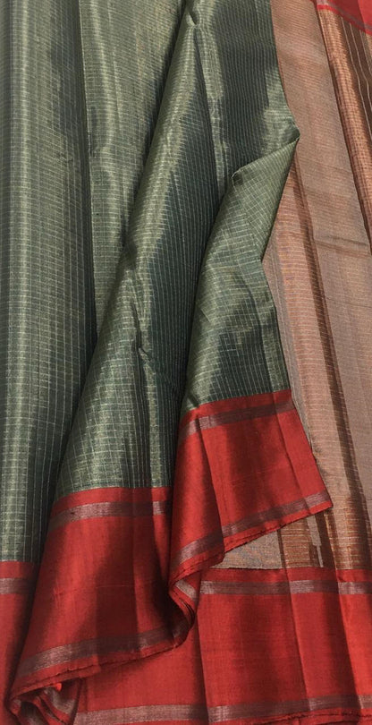 Elegant Grey Kanjeevaram Handloom Pure Tissue Silk Saree - Luxurion World