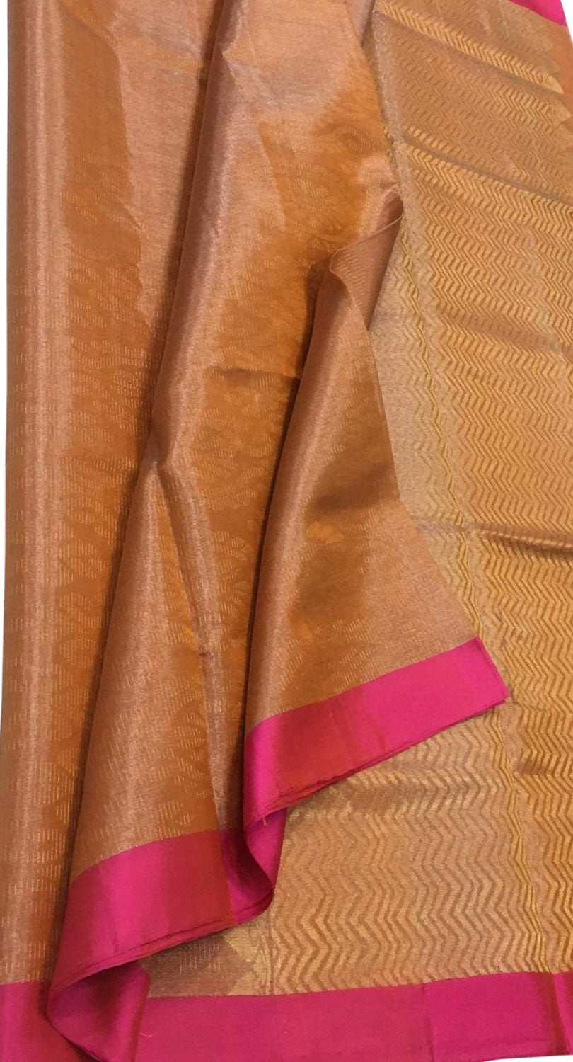 Exquisite Orange Kanjeevaram Handloom Pure Tissue Silk Saree - Luxurion World