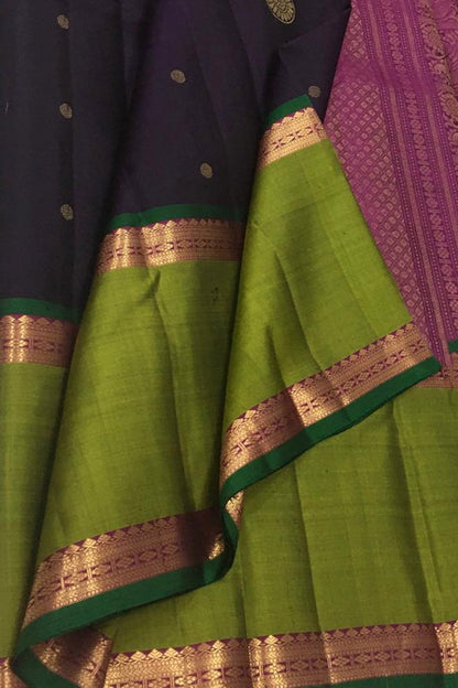 Blue And Green Kanjeevaram Handloom Pure Silk Saree - Luxurion World