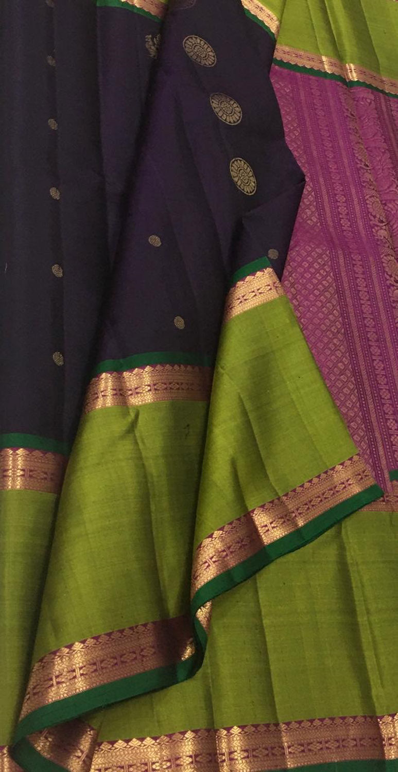 Blue And Green Kanjeevaram Handloom Pure Silk Saree - Luxurion World