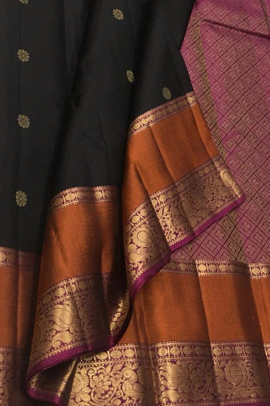 Elegant Black And Pink Kanjeevaram Handloom Pure Silk Saree - Luxurion World