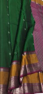 Green And Pink Kanjeevaram Handloom Pure Silk Saree - Luxurion World