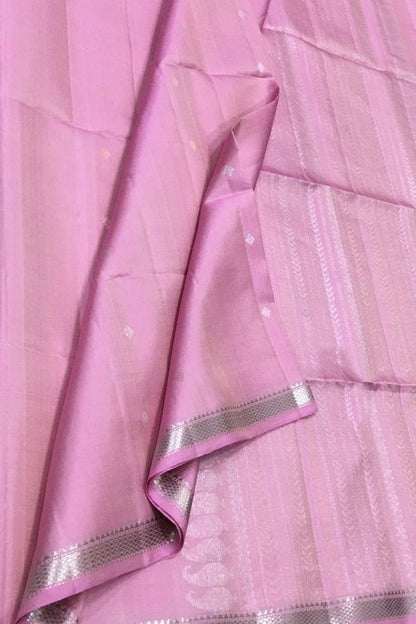 Exquisite Pink And Silver Kanjeevaram Handloom Pure Silk Saree - Luxurion World