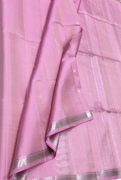 Exquisite Pink And Silver Kanjeevaram Handloom Pure Silk Saree - Luxurion World