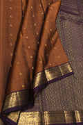 Exquisite Brown Kanjeevaram Pure Silk Saree Handloom - Luxurion World