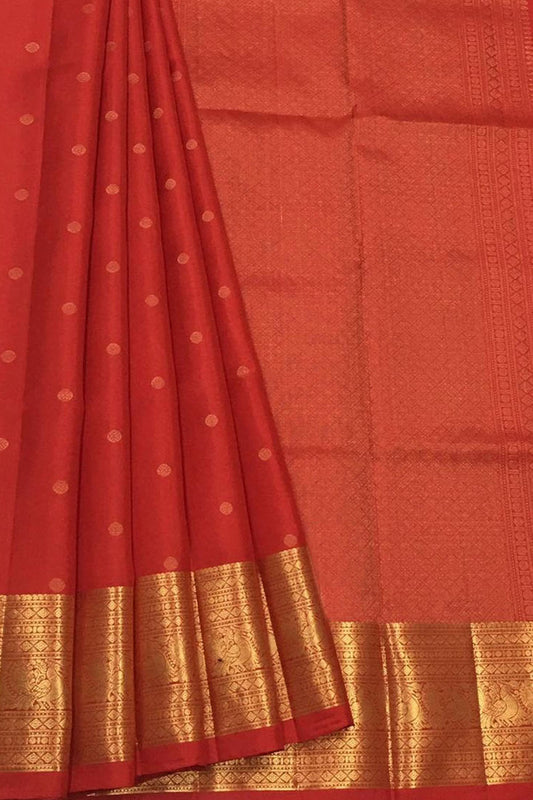 Exquisite Red Kanjeevaram Pure Silk Saree - Handloom Beauty - Luxurion World