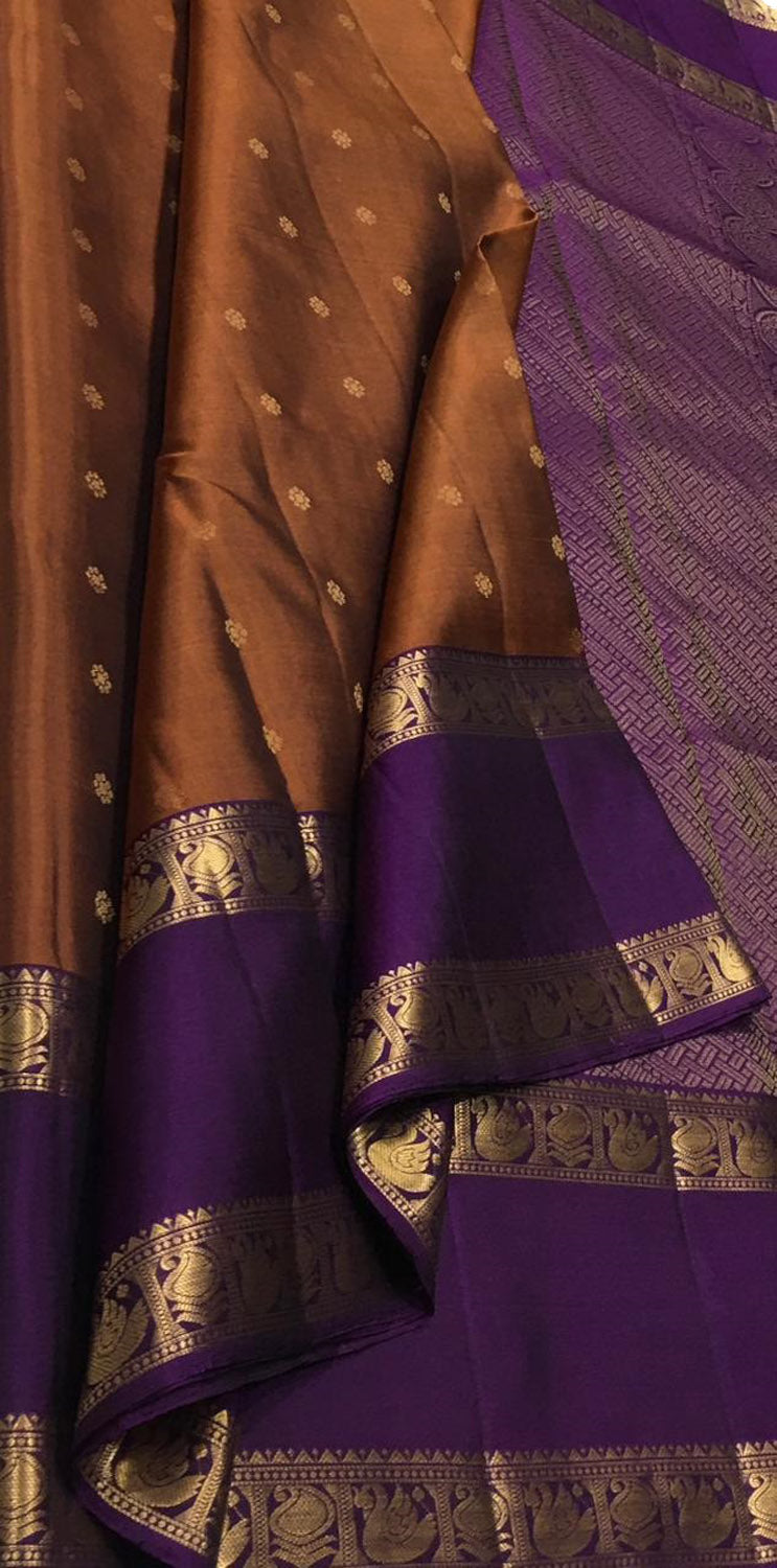 Brown Kanjeevaram Silk Saree Handloom - Luxurion World