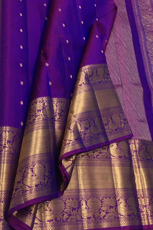 Blue Pure Kanjeevaram Silk Saree - Handloom Elegance - Luxurion World