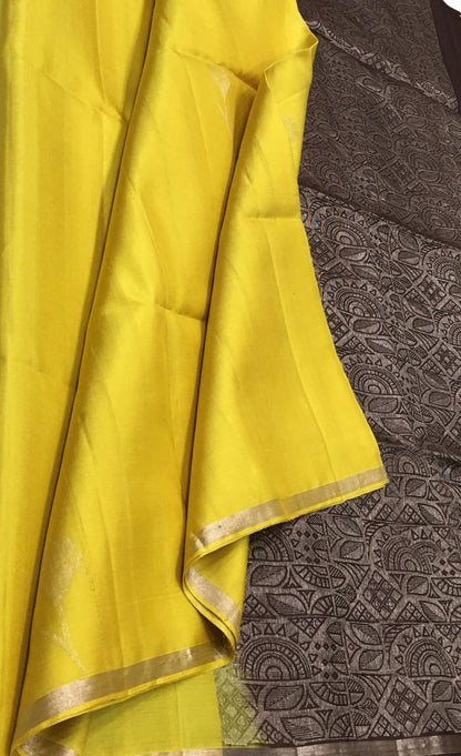 Yellow Kanjeevaram Silk Saree Handloom - Luxurion World