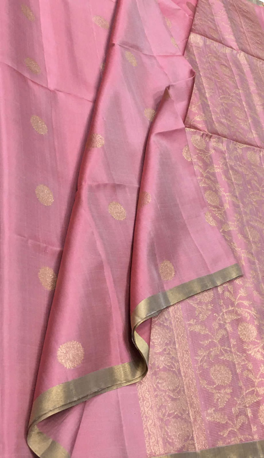 Pink Pure Silk Kanjeevaram Handloom Saree - Luxurion World