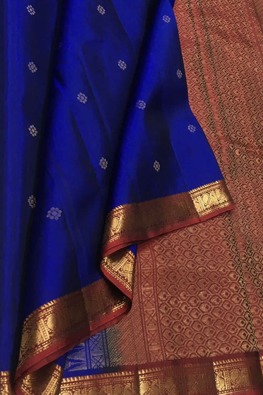 Blue Pure Silk Kanjeevaram Handloom Saree - Luxurion World
