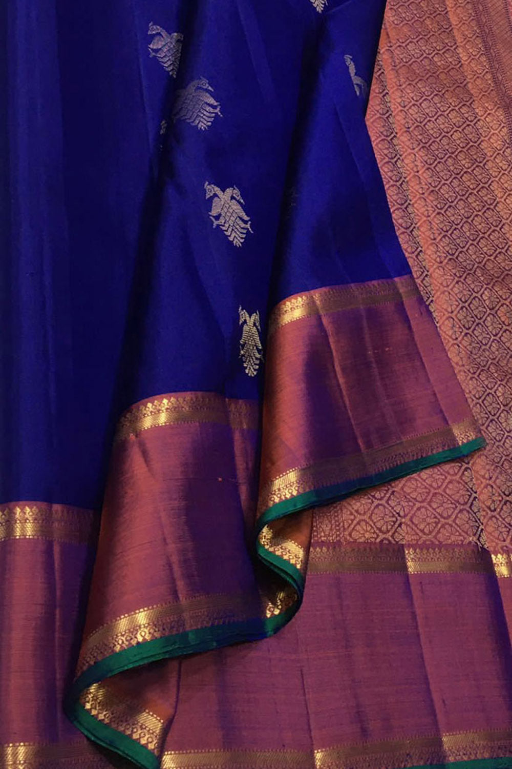 Blue Pure Silk Kanjeevaram Handloom Saree - Luxurion World