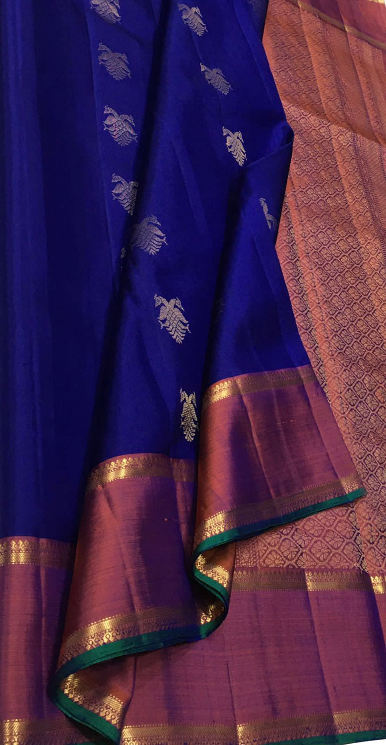 Blue Pure Silk Kanjeevaram Handloom Saree - Luxurion World