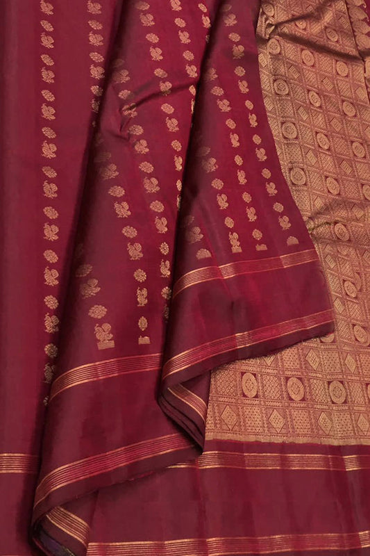 Maroon Pure Silk Kanjeevaram Handloom Saree - Luxurion World
