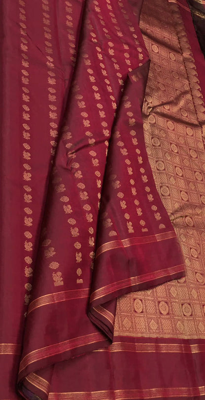 Maroon Pure Silk Kanjeevaram Handloom Saree - Luxurion World
