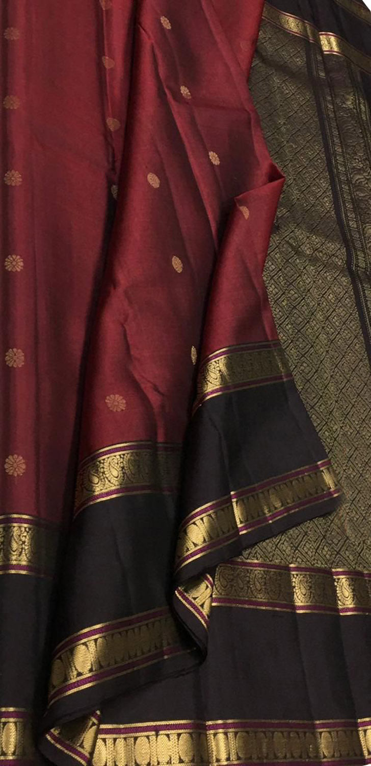 Maroon Pure Silk Kanjeevaram Handloom Saree - Luxurion World