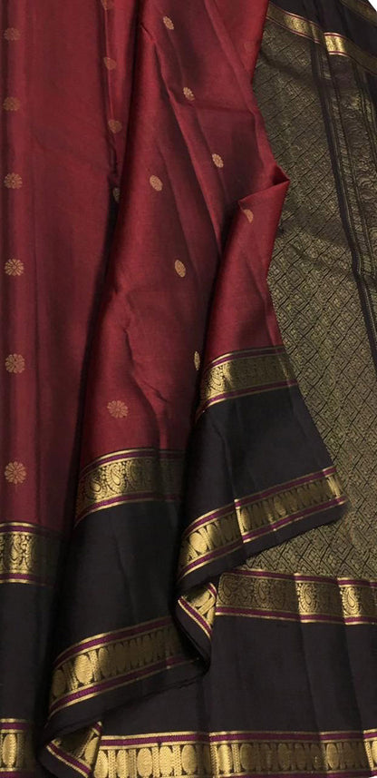 Maroon Pure Silk Kanjeevaram Handloom Saree - Luxurion World