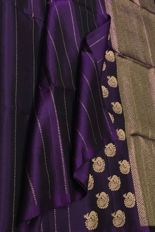 Exquisite Purple Handloom Kanjeevaram Pure Silk Saree - Luxurion World