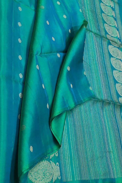 Blue Handloom Kanjeevaram Pure Silk Saree - Luxurion World
