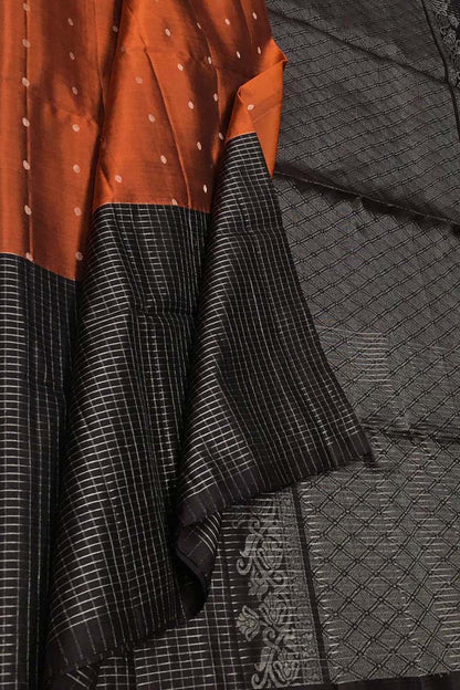 Exquisite Orange Handloom Kanjeevaram Pure Silk Saree