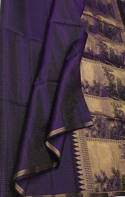 Exquisite Purple Handloom Kanjeevaram Pure Silk Saree