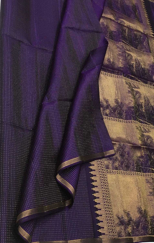 Exquisite Purple Handloom Kanjeevaram Pure Silk Saree - Luxurion World