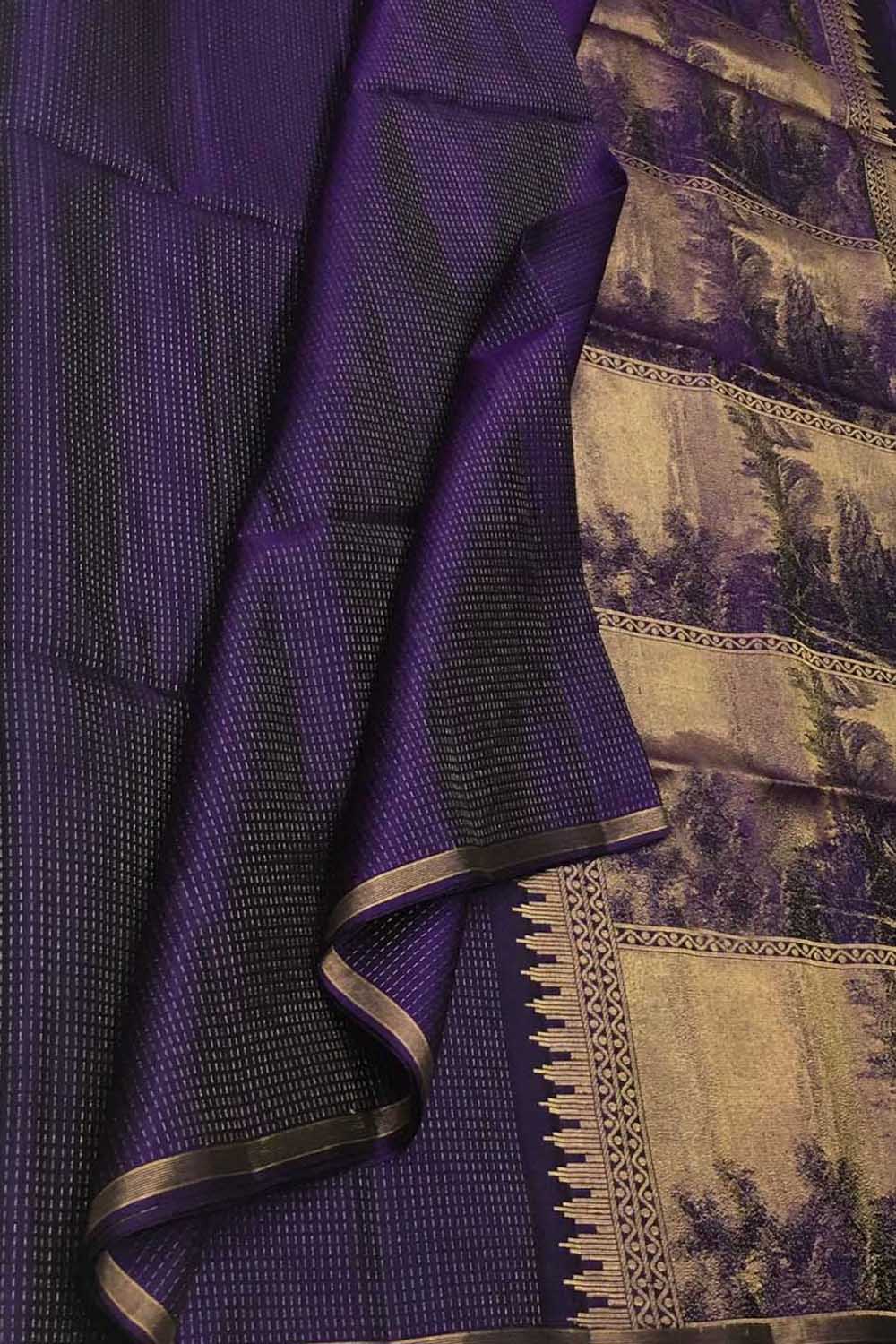 Exquisite Purple Handloom Kanjeevaram Pure Silk Saree