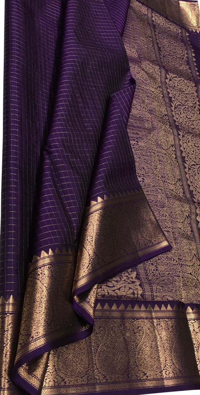 Exquisite Purple Handloom Kanjeevaram Pure Silk Saree