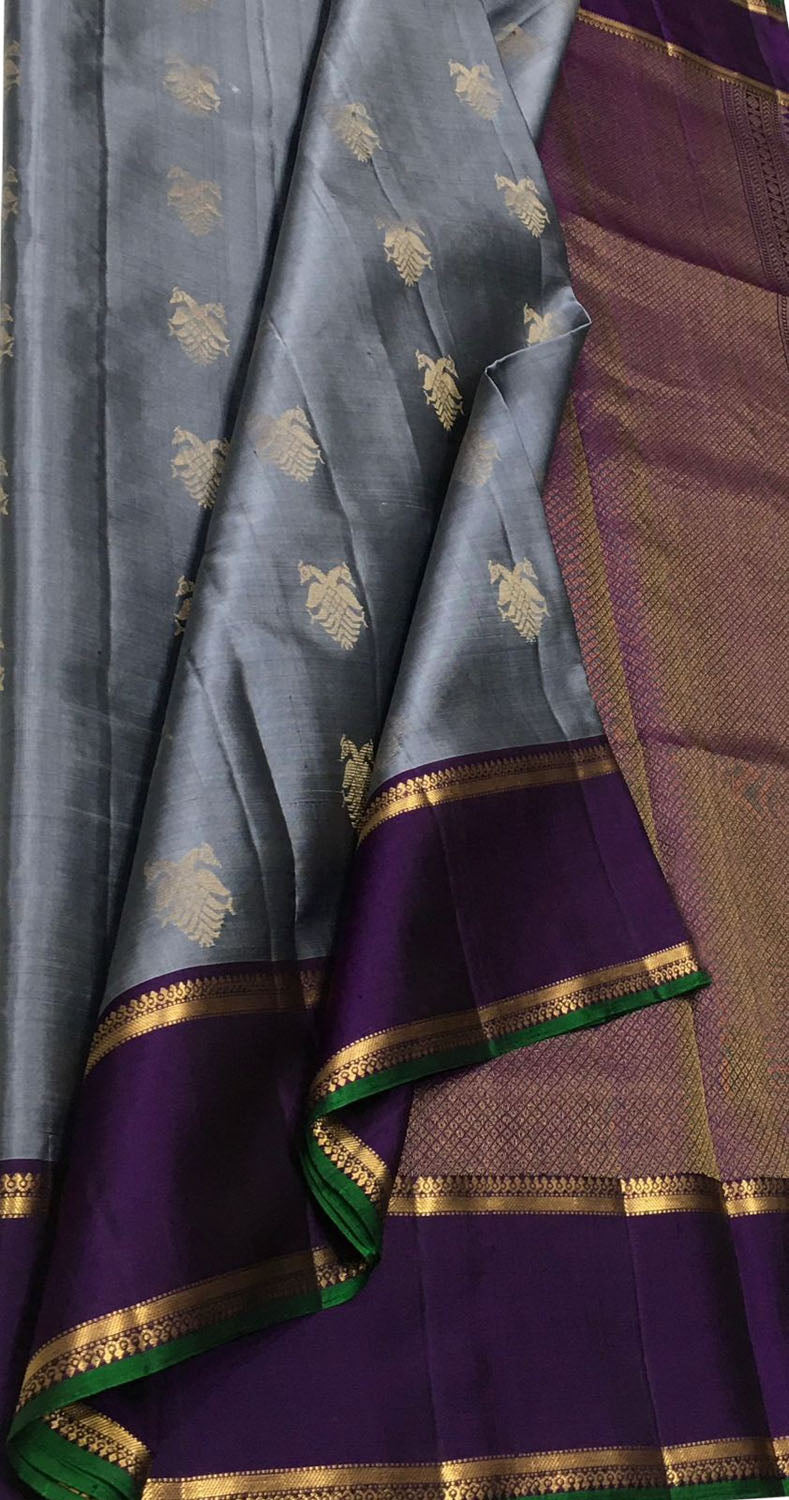 Elegant Grey Handloom Kanjeevaram Silk Saree - Luxurion World