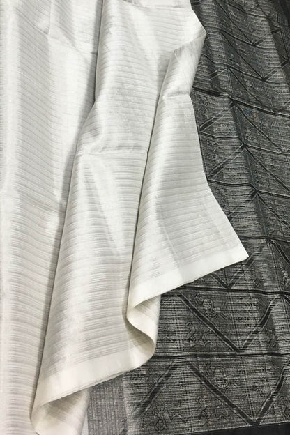 Exquisite Off White Handloom Kanjeevaram Silk Saree