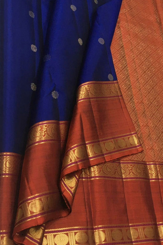 Royal Blue Handloom Kanjeevaram Pure Silk Saree