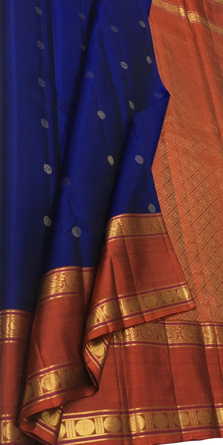 Royal Blue Handloom Kanjeevaram Pure Silk Saree