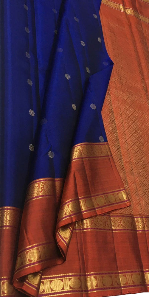 Royal Blue Handloom Kanjeevaram Pure Silk Saree - Luxurion World