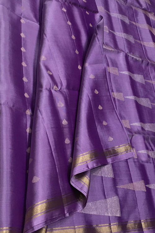 Purple Handloom Kanjeevaram Pure Silk Saree - Luxurion World
