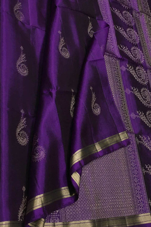 Purple Handloom Kanjeevaram Pure Silk Saree - Luxurion World