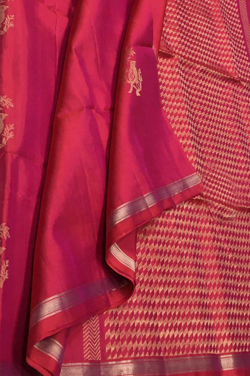 Exquisite Pink Handloom Kanjeevaram Pure Silk Saree - Luxurion World