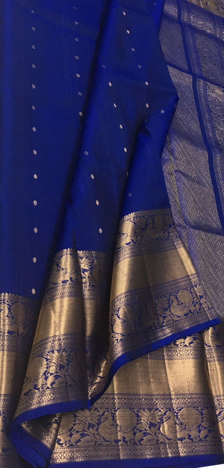 Royal Blue Handloom Kanjeevaram Pure Silk Saree