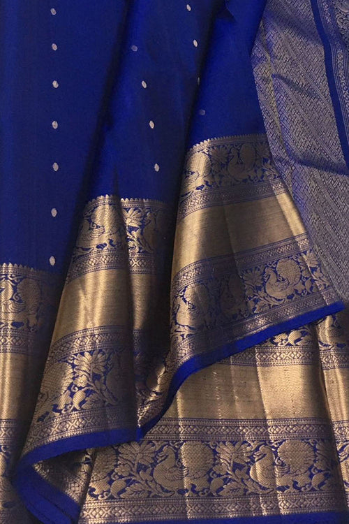 Royal Blue Handloom Kanjeevaram Pure Silk Saree - Luxurion World